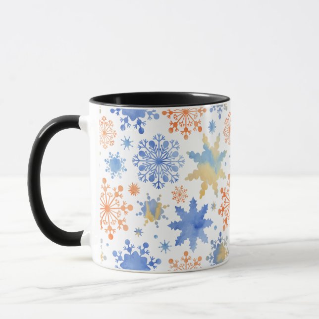 White Winter Snowflakes Watercolor Pattern Mugg (Vänster)