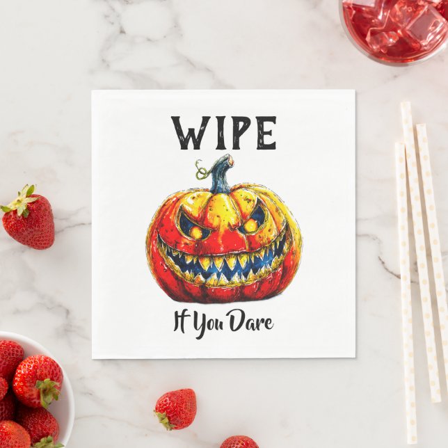 White Wipe if you dare Halloween Smiling Pumpkin Pappersservett (Insitu)