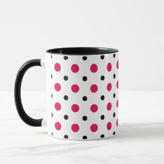White with black and hot pink dots mugg