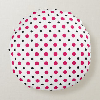 White with black and hot pink dots rund kudde
