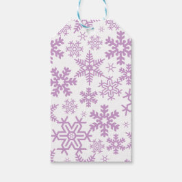 WHITE WITH PURPLE WINTER SNOWFLAKES PRESENTETIKETT