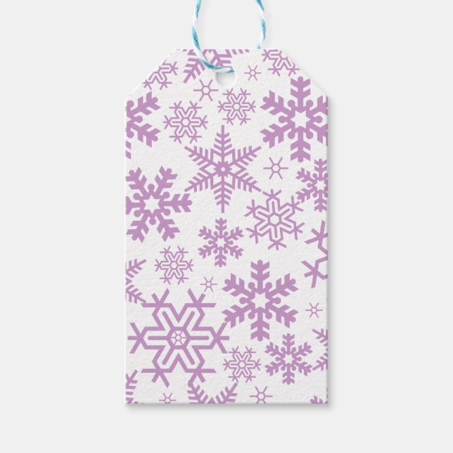 WHITE WITH PURPLE WINTER SNOWFLAKES PRESENTETIKETT (Framsidan)