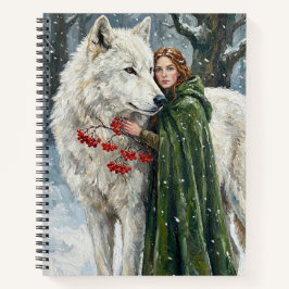 White Wolf Redhead Druid Winter Berries Fantasy Ar
