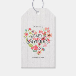 White Wood Blommigt Heart Girl Baby Shower Tack Presentetikett