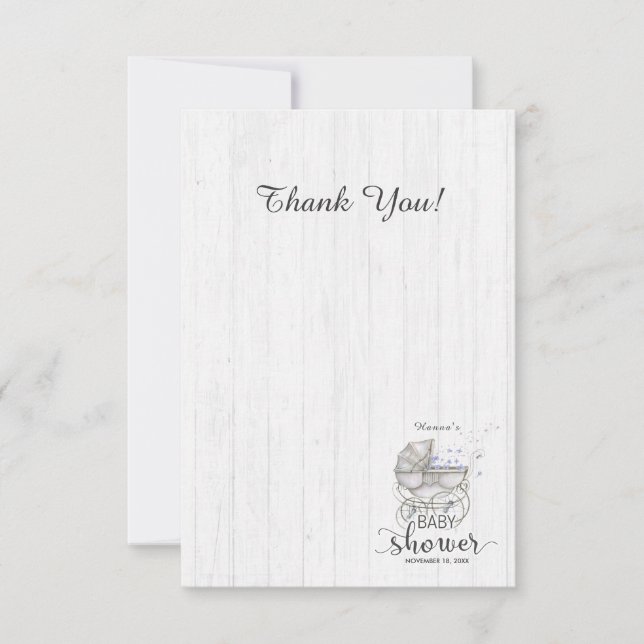 White Wood & Carriage Boy Baby Shower Tack Kort (Framsida)