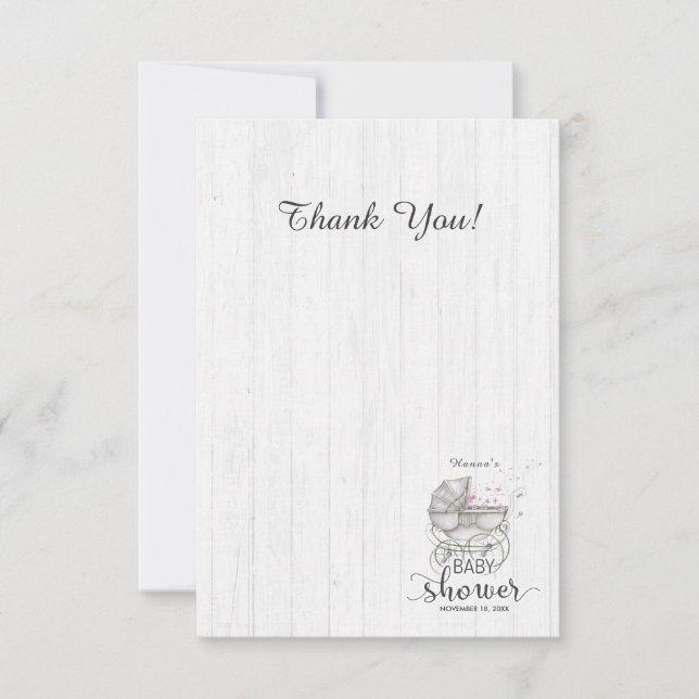 White Wood & Carriage Girl Baby Shower Tack (Framsida)