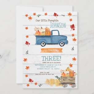 White Wood Fall Farm Navy Pumpkin Birthday Inbjudningar