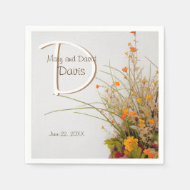 White Wood Fall Flowers Bröllop Napkins Pappersservett