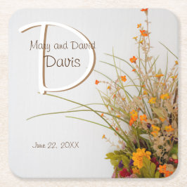 White Wood Fall Flowers Bröllop Underlägg Papper Kvadrat