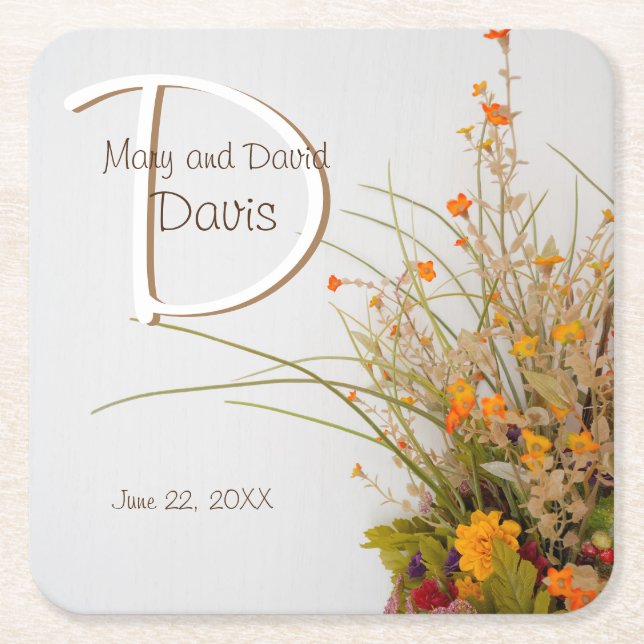 White Wood Fall Flowers Bröllop Underlägg Papper Kvadrat (Framsidan)