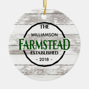 White Wood Farmhouse Family Namn jul Julgransprydnad Keramik