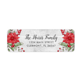 White Wood jul Poinsettia Holly Berry Label Returadress Etikett