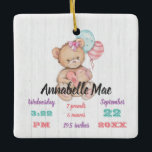 White Wood & Nalle Flicka Birth Keepsaké Julgransprydnad Keramik<br><div class="desc">Chic White Wood & Whimsical Nalle with Balloons & Heart Flicka Keepsaké Birth Stat Ornament! Anpassa den genom att lägga till din information! Kolla min butik för att se hela samlingen med den här designen!</div>