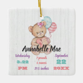 White Wood & Nalle Flicka Birth Keepsaké Julgransprydnad Keramik