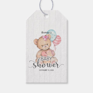 White Wood & Nalle Girl Baby Shower Tack Presentetikett
