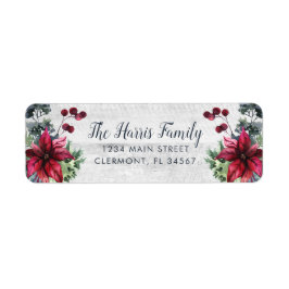 White Wood Red Poinsettia Holly Berries Label Returadress Etikett