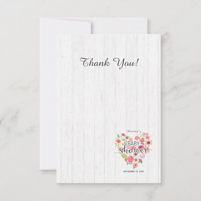 White Wood & Rosa Blommigt Heart Girl Baby Shower Inbjudningar (Framsida)