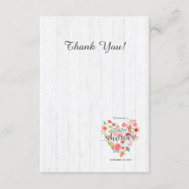 White Wood & Rosa Blommigt Heart Girl Baby Shower Inbjudningar