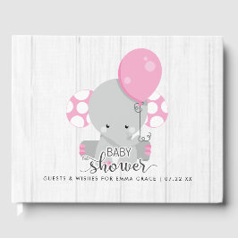 White Wood & Rosa Elephant Önskemål for Baby Showe Gästböcker