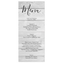 White Wood Rustic Chic Bröllop Menu
