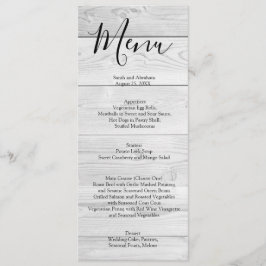 White Wood Rustic Chic Bröllop Menu Meny