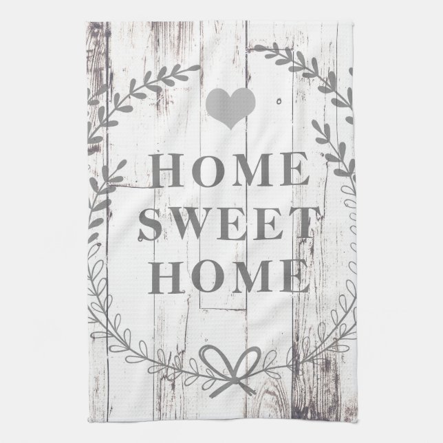 White Wood Rustic Farmhouse Home Sweet Home Anpass Kökshandduk (Vertikal)
