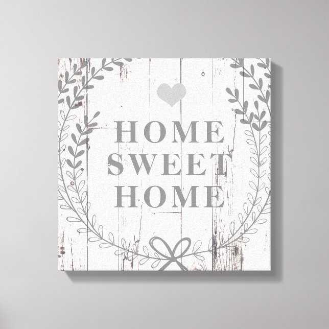 White Wood Rustic Farmhouse Home Sweet Home Canvastryck (Framsida)
