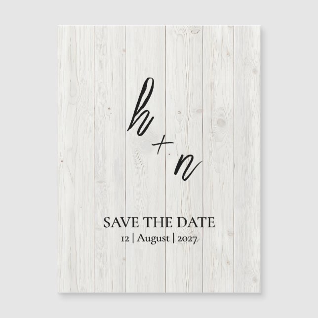 White Wood Save the Date Minimalistic Initials (Framsida)