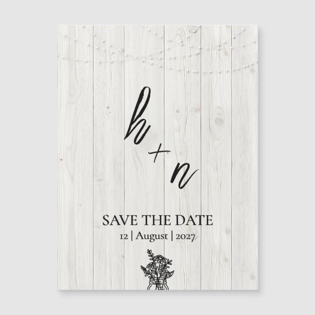 White Wood Save the Date Minimalistic Initials (Framsida)