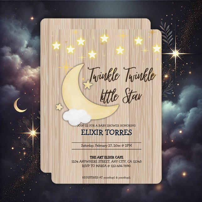 White Wood Twinkle Twinkle Little Star Baby Shower Inbjudningar (Skapare uppladdad)