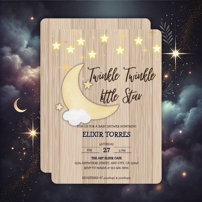 White Wood Twinkle Twinkle Little Star Baby Shower Inbjudningar (Skapare uppladdad)