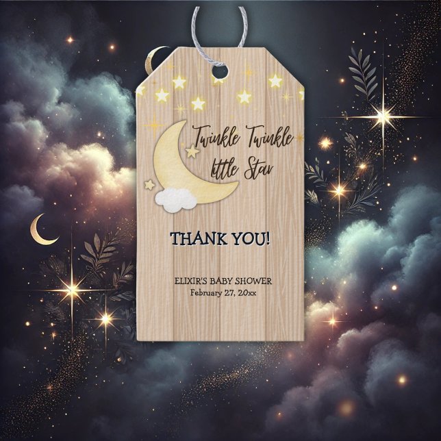 White Wood Twinkle Twinkle Little Star Baby Shower Presentetikett (Skapare uppladdad)