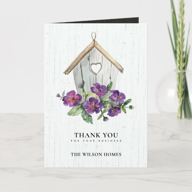 WHITE WOODEN BLOMMIGT BIRDHOUSE REALTOR REAL GODS TACK KORT (Framsida)