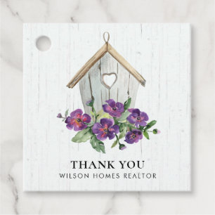 WHITE WOODEN BLOMMIGT BIRDHOUSE REALTOR TACK GÅVOR ETIKETTER