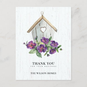 WHITE WOODEN BLOMMIGT BIRDHOUSE REALTOR TACK MEDDELANDE VYKORT