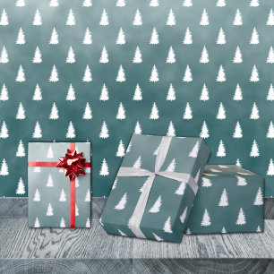 White Woodland Forest Träd Blue Spruce Presentpapper