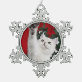 White XMAS Cat Snöflinga Pewter Julgransprydnad