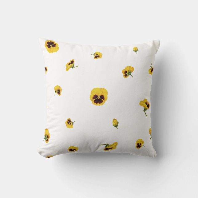 White Yellow Japanese Pansy Floral Pattern Kudde (Framsida)
