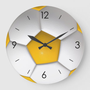 White & Yellow Soccer Football Round Stor Klocka
