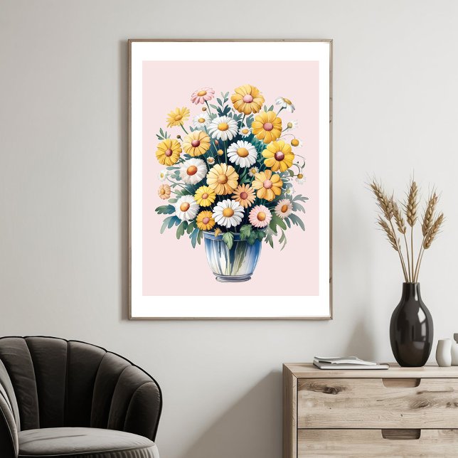 White yellow watercolor daisy bouquet              poster (Skapare uppladdad)