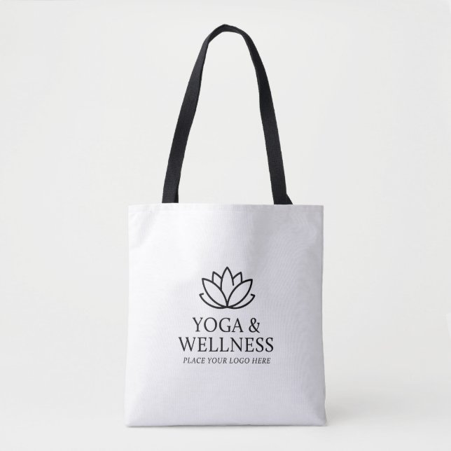 White Yoga Studio Logotyp Tote Bag Promotional Mer Tygkasse (Framsida)