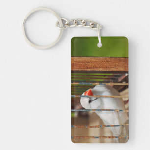 White Zebra Finch Bird in Cage Nyckelring