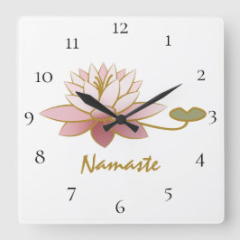 *~* White Zen Namaste Rosa Lotus Flower Andlig Fyrkantig Klocka