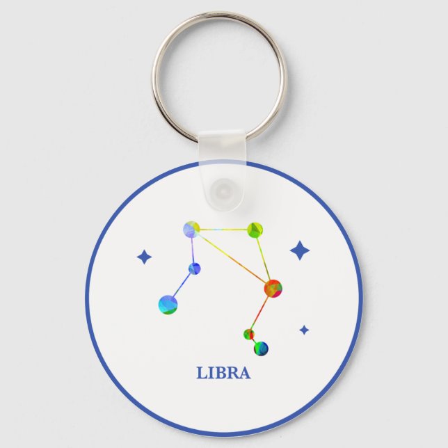 White Zodiac Libra Rainbow Keychain Nyckelring (Framsida)