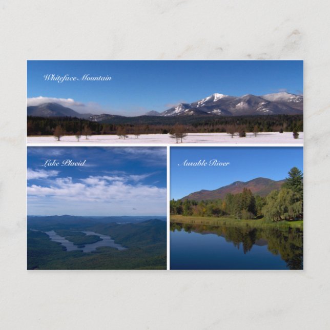 Whiteface Mountain-Sjö Placid vycard Vykort (Framsida)