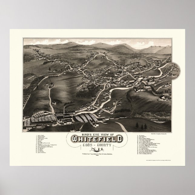 Whitefield, NH Panoramic Karta - 1883 Poster (Framsidan)