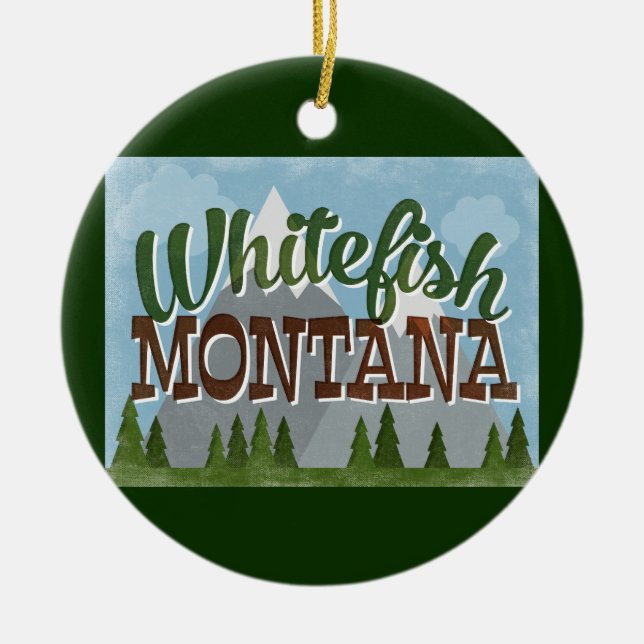 Whitefish Montana Roligt Retro Snowy Mountains Julgransprydnad Keramik (Framsidan)