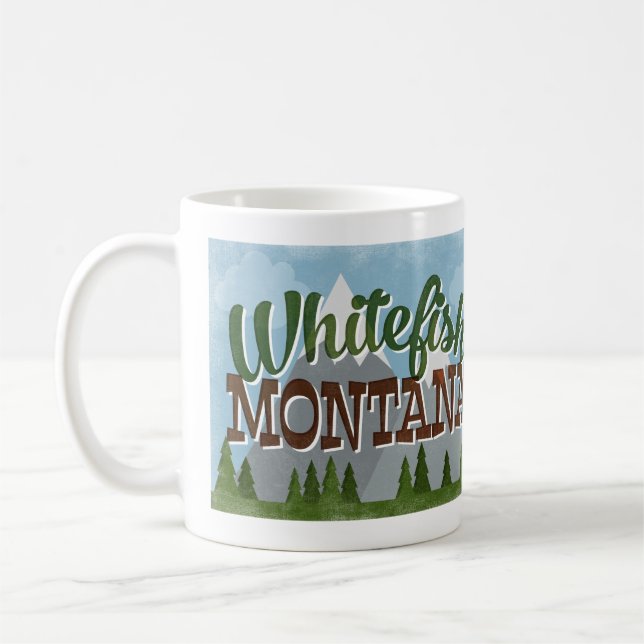 Whitefish Montana Roligt Retro Snowy Mountains Kaffemugg (Vänster)