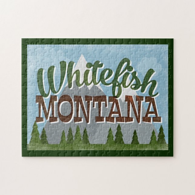 Whitefish Montana Roligt Retro Snowy Mountains Pussel (Horisontell)