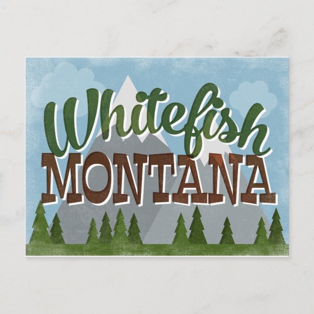 Whitefish Montana Roligt Retro Snowy Mountains Vykort (Framsida)